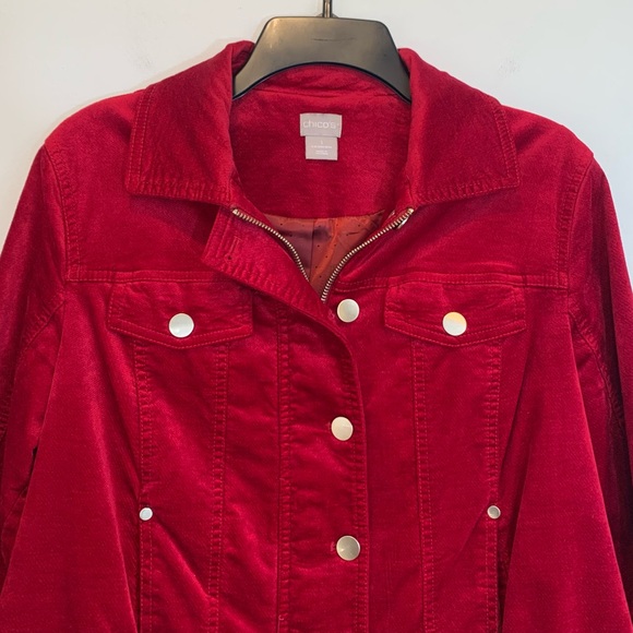 Chico’s Red Velvet Jean Jacket 1 - Picture 3 of 8